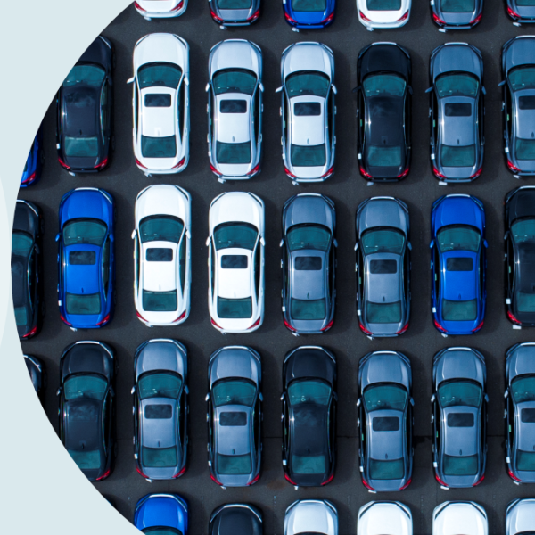Graphic with aerial view of cars parked in rows
