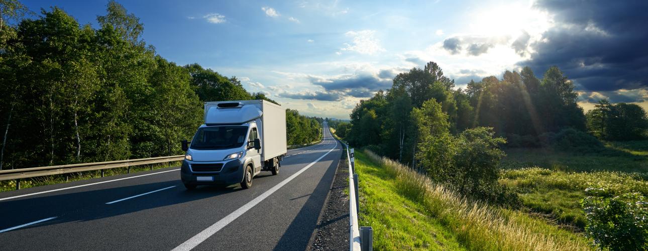 Vehicle travelling on a highway. 