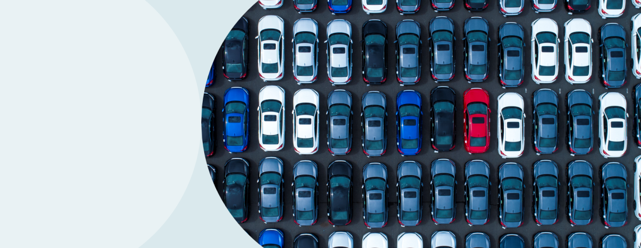 Graphic with aerial view of cars parked in rows